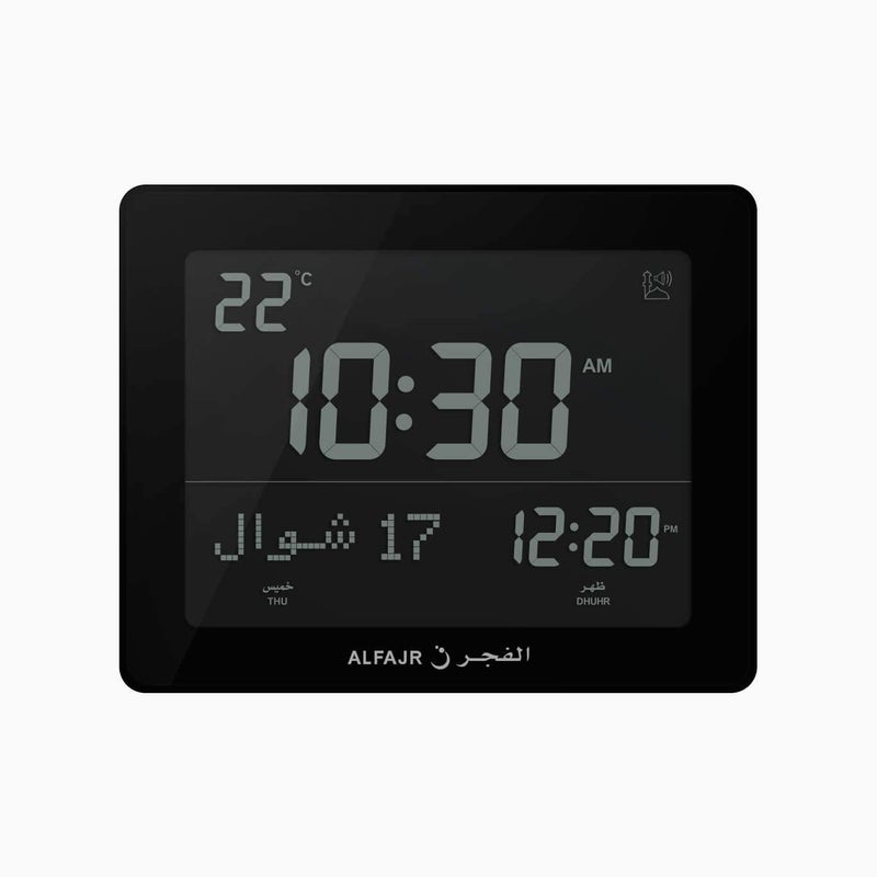 Alfajr ساعة أذان ALFAJR CF-19 سوداء - أذان تلقائي خمس مرات بخمس أصوات مختلفة - دليل مبسط لمدن الولايات المتحدة (زون) (أسود) - Image 1